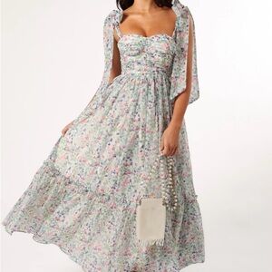 Petal & Pup  Floral Floret Bow Strap Sweetheart Neck Maxi Dress